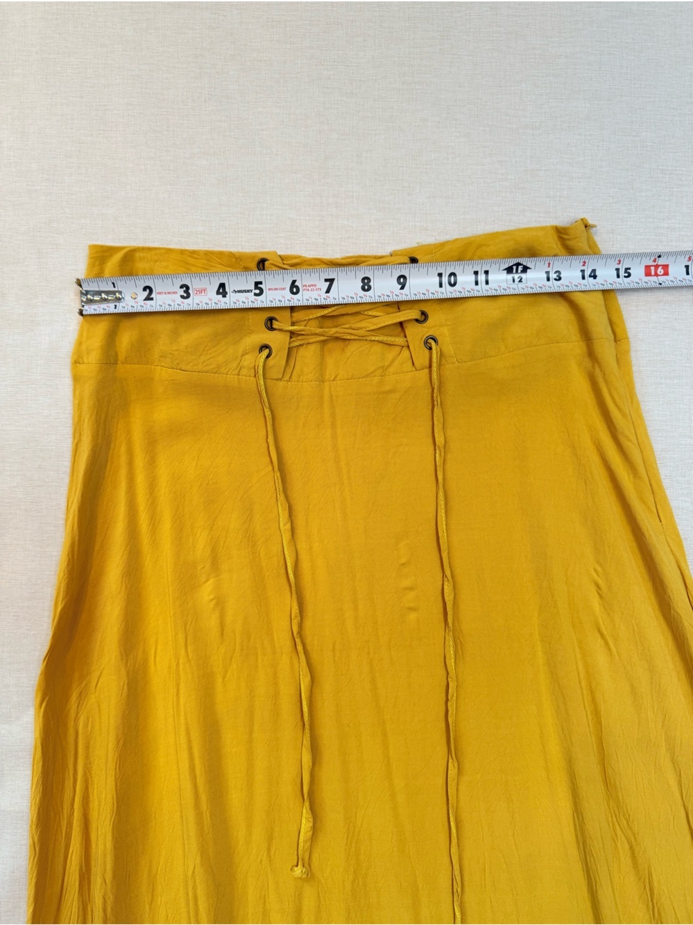 Mustard Lace-Up Ruffled Hem Women’s Skirt - Picture 3 of 9